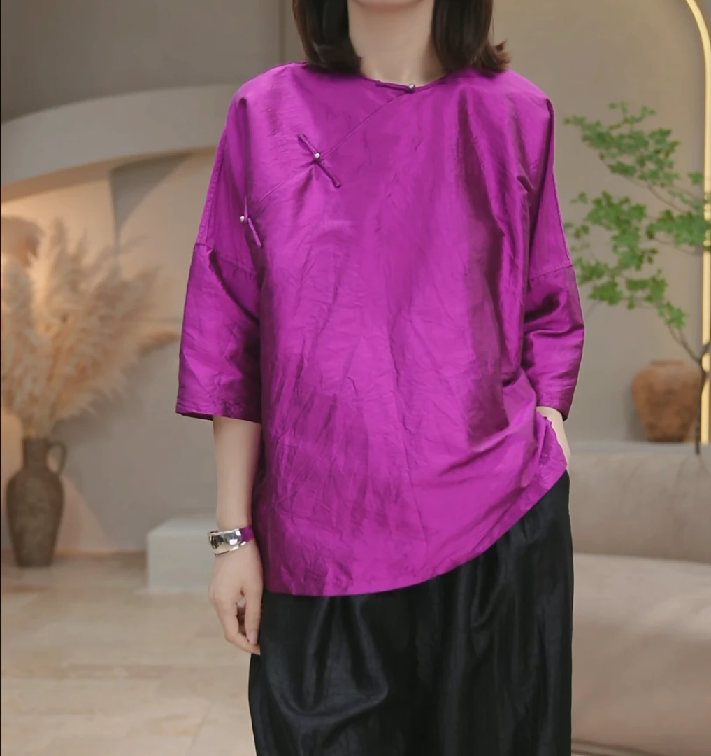 Li Wang/里望设计师款 拂落紫樱 色织双宫塔夫绸真丝中式女上衣