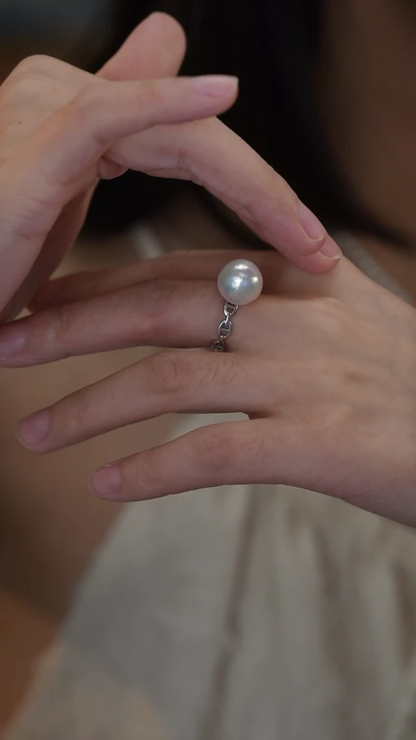 银S925镶嵌淡水珍珠戒指猪鼻子戒指