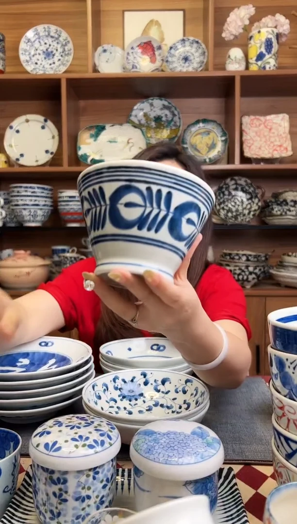 瓷片蓝海草斗笠碗小 12cm