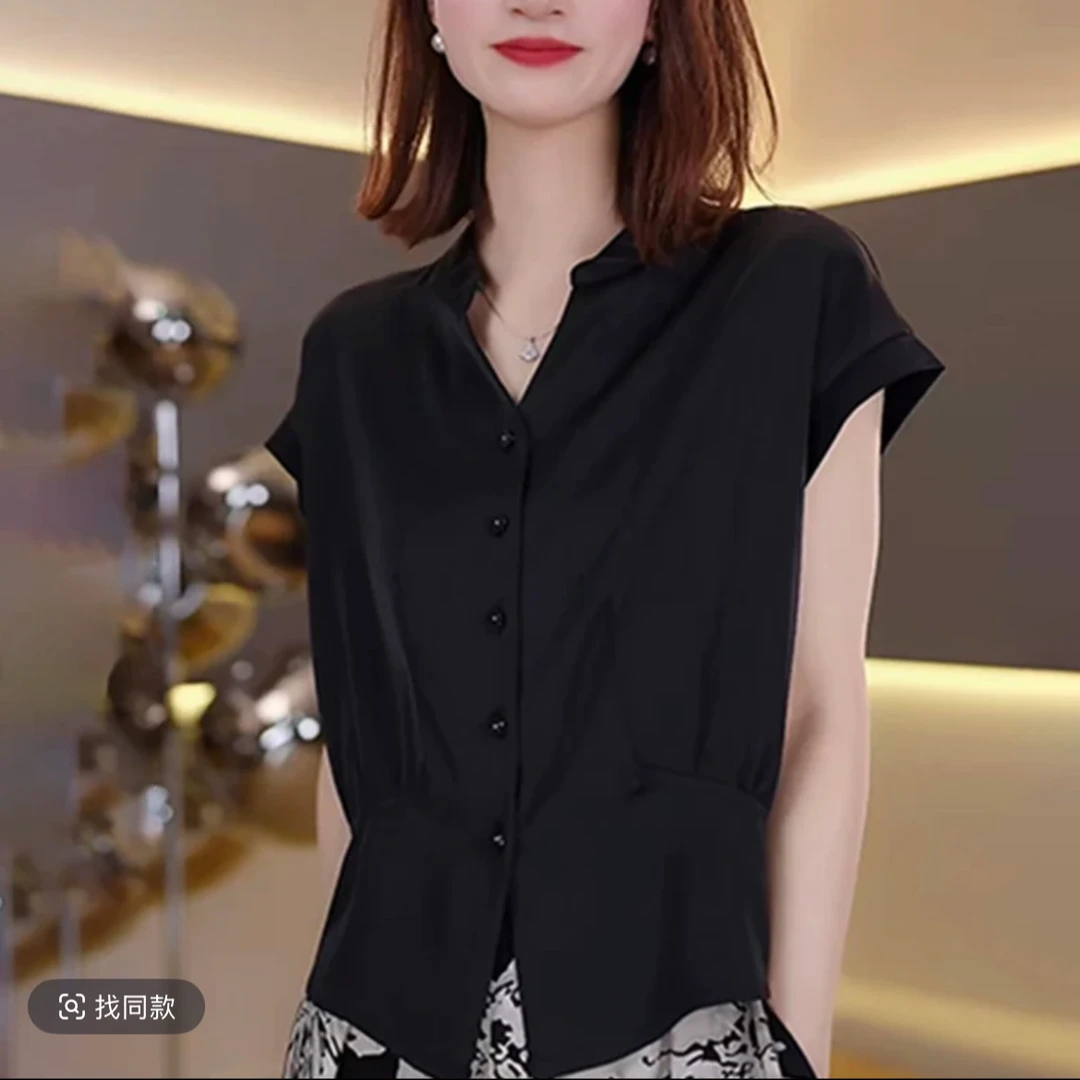 时尚v领短袖T恤女2025新款气质小衫洋气显瘦