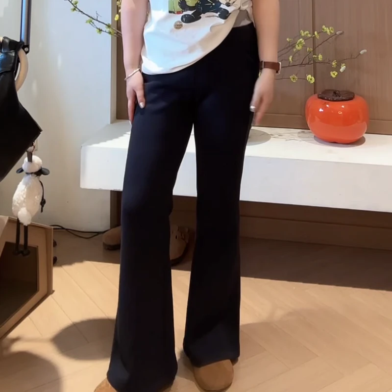 春款简约宽松拼色高腰垂感显瘦微喇休闲裤LK2502031