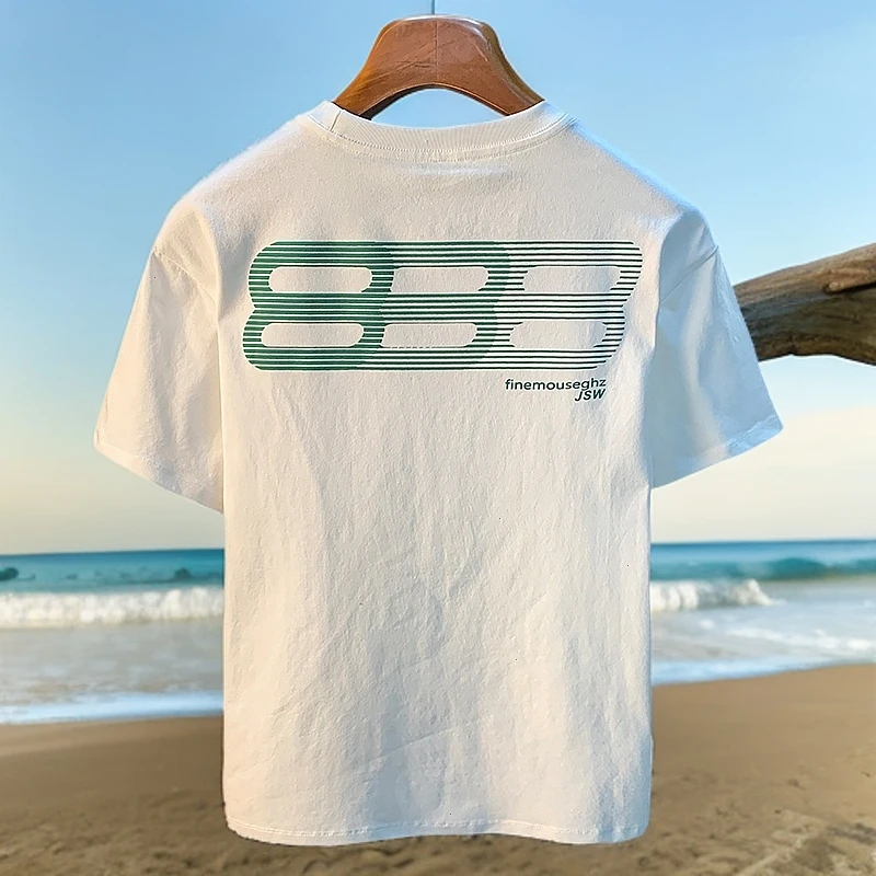 短袖体恤男潮牌宽松印花白色薄款T恤衫夏季舒适透气五分袖汗衫t恤
