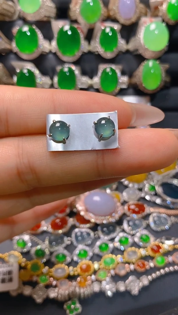 【闪购商品】翡翠耳饰银S925镶嵌天然A货翡翠1