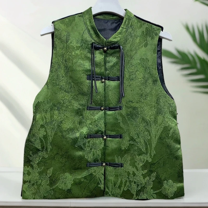 新中式国风新款春秋时尚丝绒拼接高级感百搭宽松马甲8130