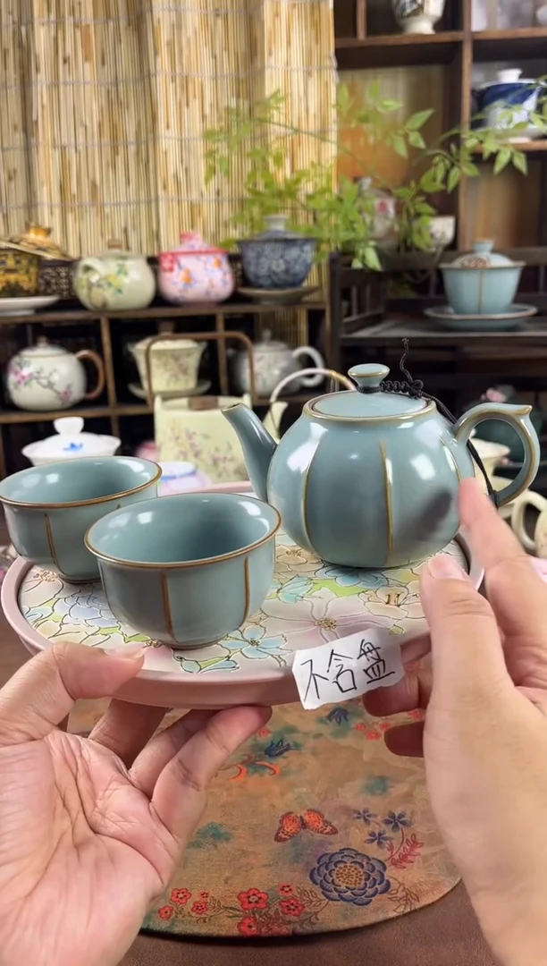 天青汝窑 1壶2杯1个提溜 不含盘