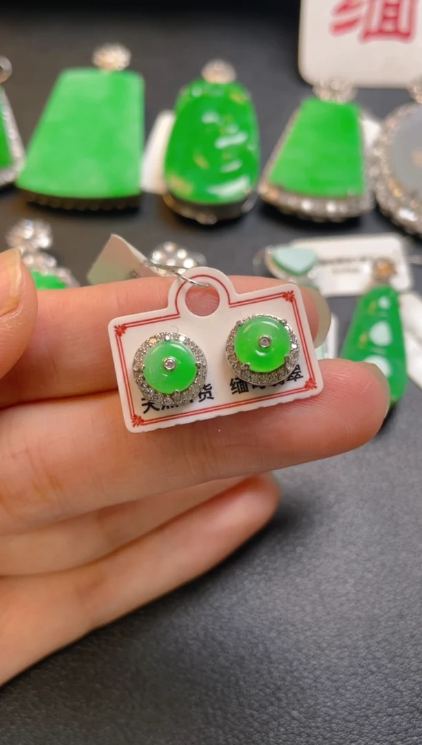 吊坠(不含链)银S925镶嵌翡翠耳钉