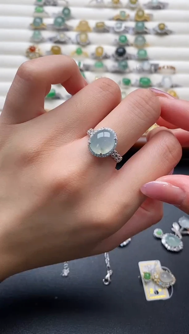 银S925镶嵌戒指翡翠3333333+9