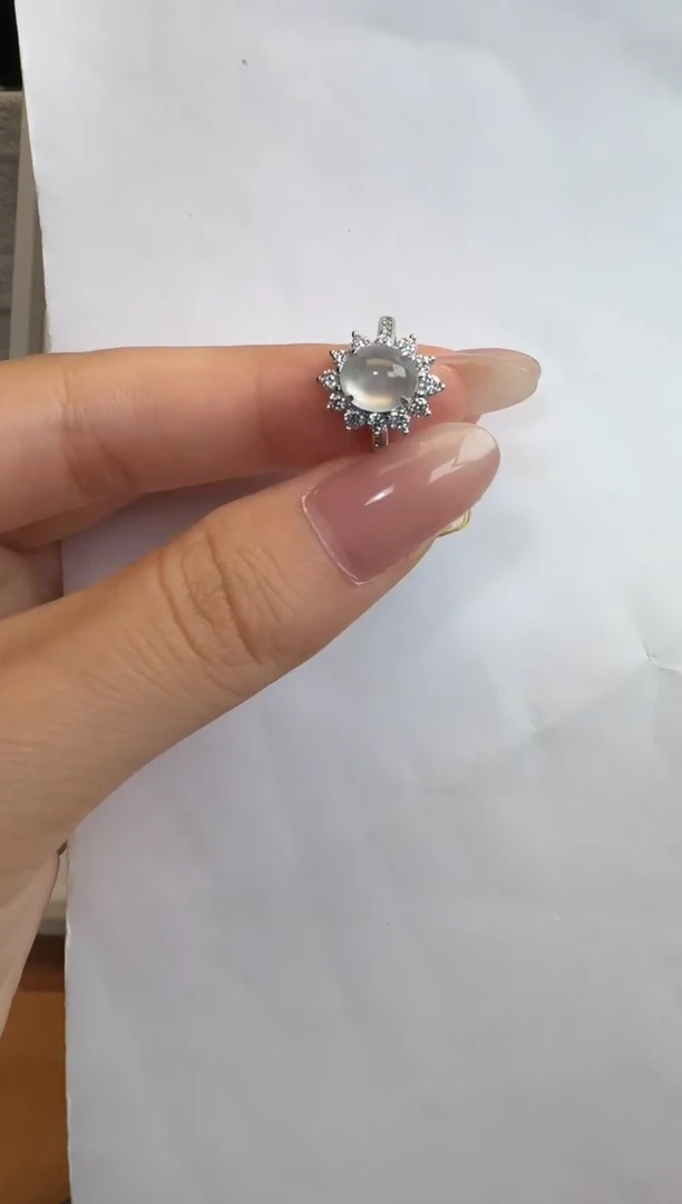 银S925镶嵌戒指翡翠通体925银镶缅甸A货翡翠戒指