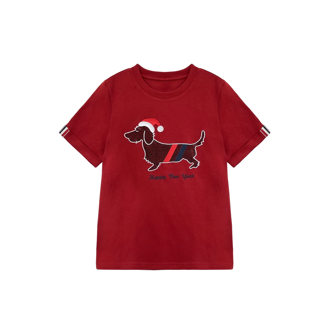 熊大娇私服-【紫雾时序】刺绣拼色休闲圆领T恤短袖118631