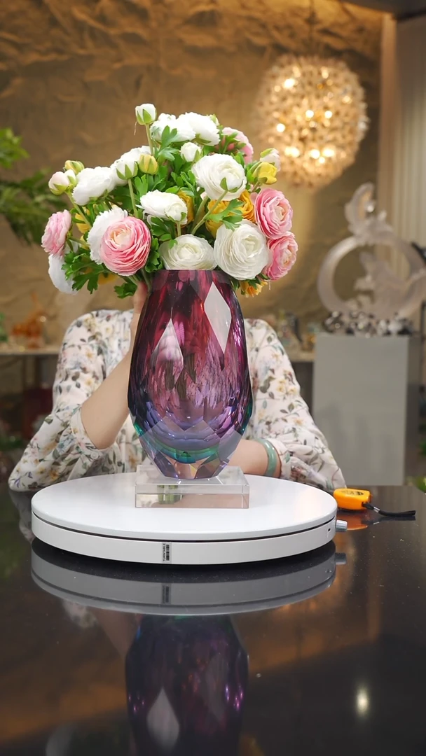 琉璃手工艺品三色切面花瓶大号