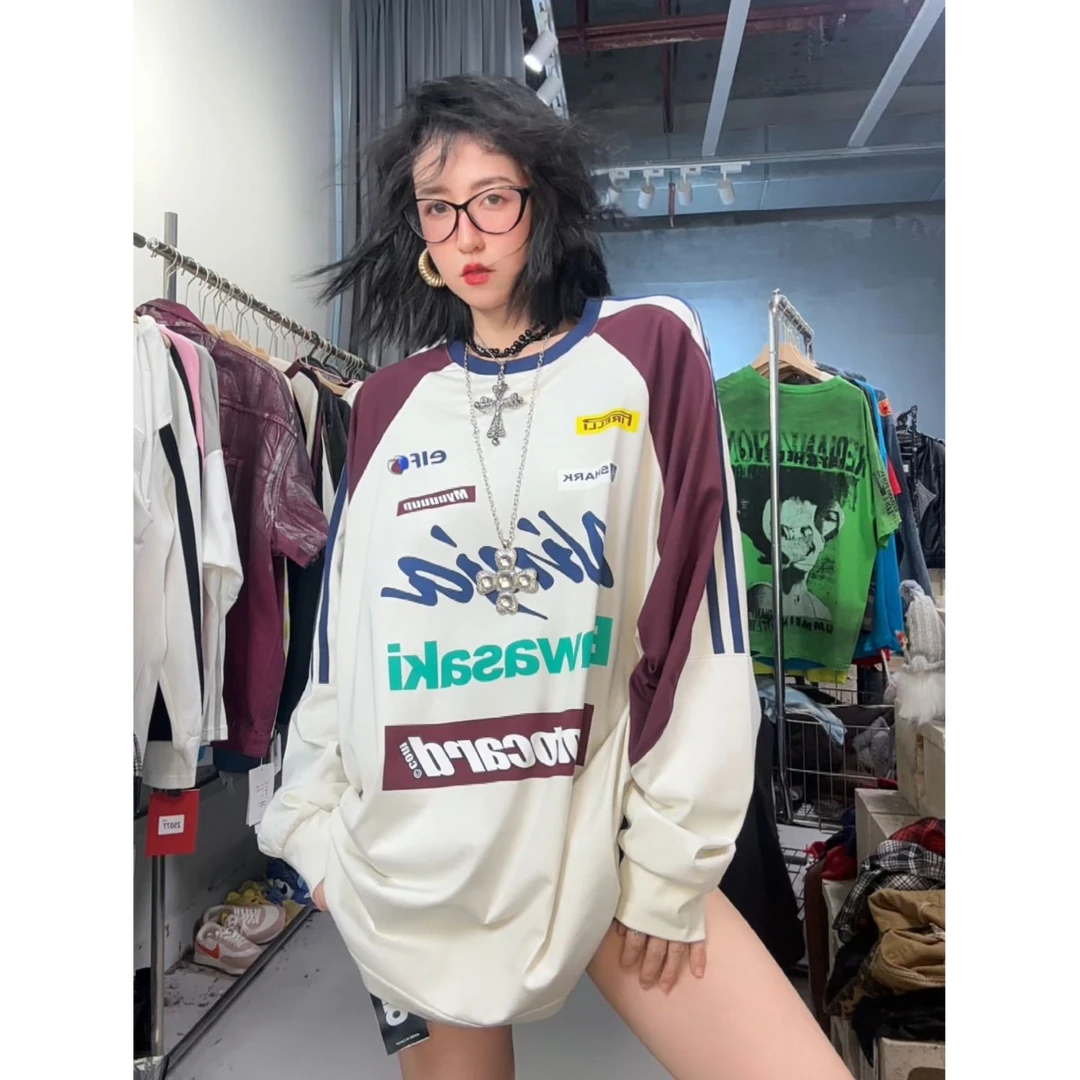 入秋粉丝福利 FISHYU正版 秋装酷帅机车撞色印花大版T恤