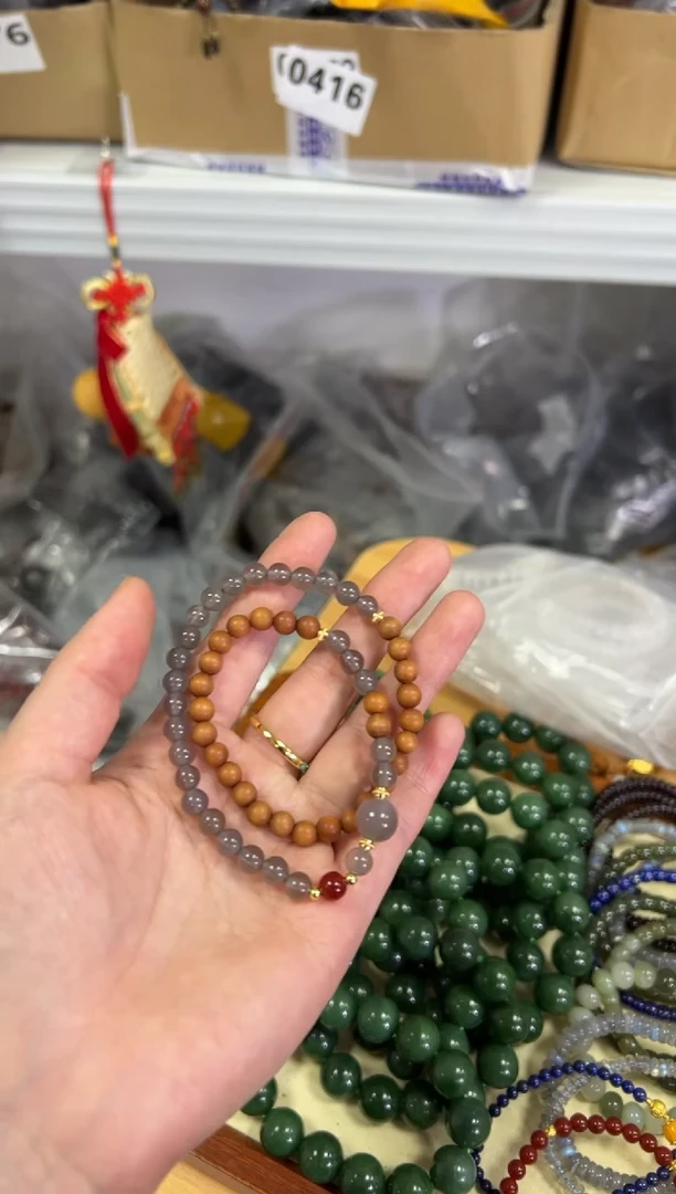【闪购商品】檀香木手串未镶嵌黑肉老檀香木玛瑙双圈[0632]