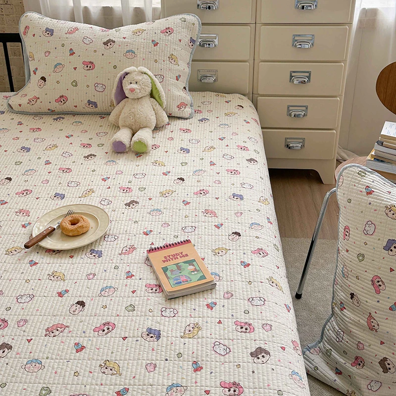 卡通全棉学生宿舍床盖两件套加密夹棉绗缝小包边柔软亲肤床盖三件
