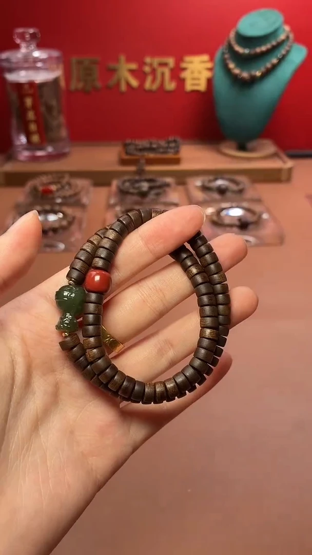 沉香手串沉水越南顺化树心油紫棋4×7两圈设计