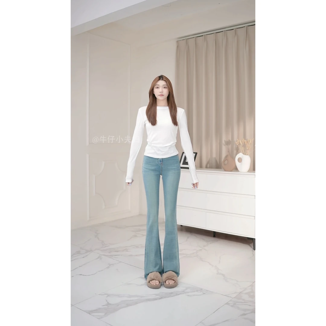 牛仔小夫妇【尊雅系列-西子星】早秋款-四面弹高腰显瘦微喇牛仔裤