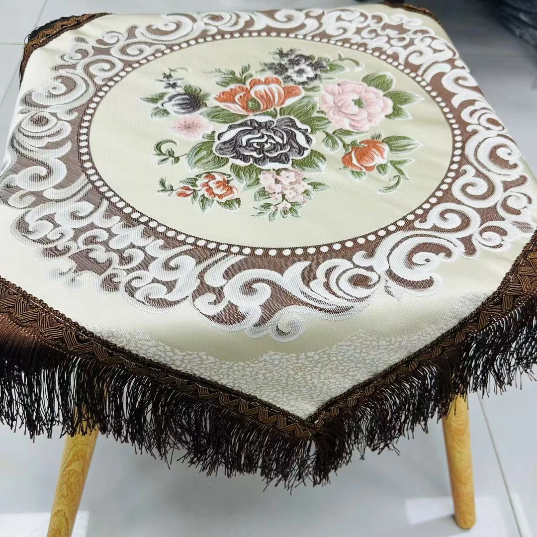 咖流苏65*65（含花边）内径50万能盖巾天丝贡缎