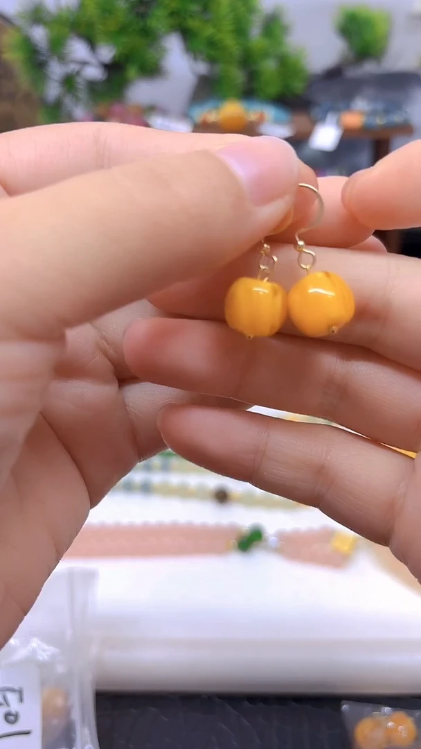 14K金镶嵌蜜蜡耳饰DIY款E01