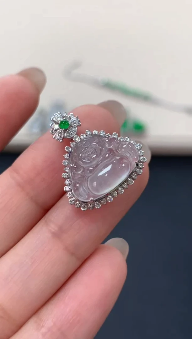 翡翠18K金镶嵌吊坠(不含链)佛公吊坠4500