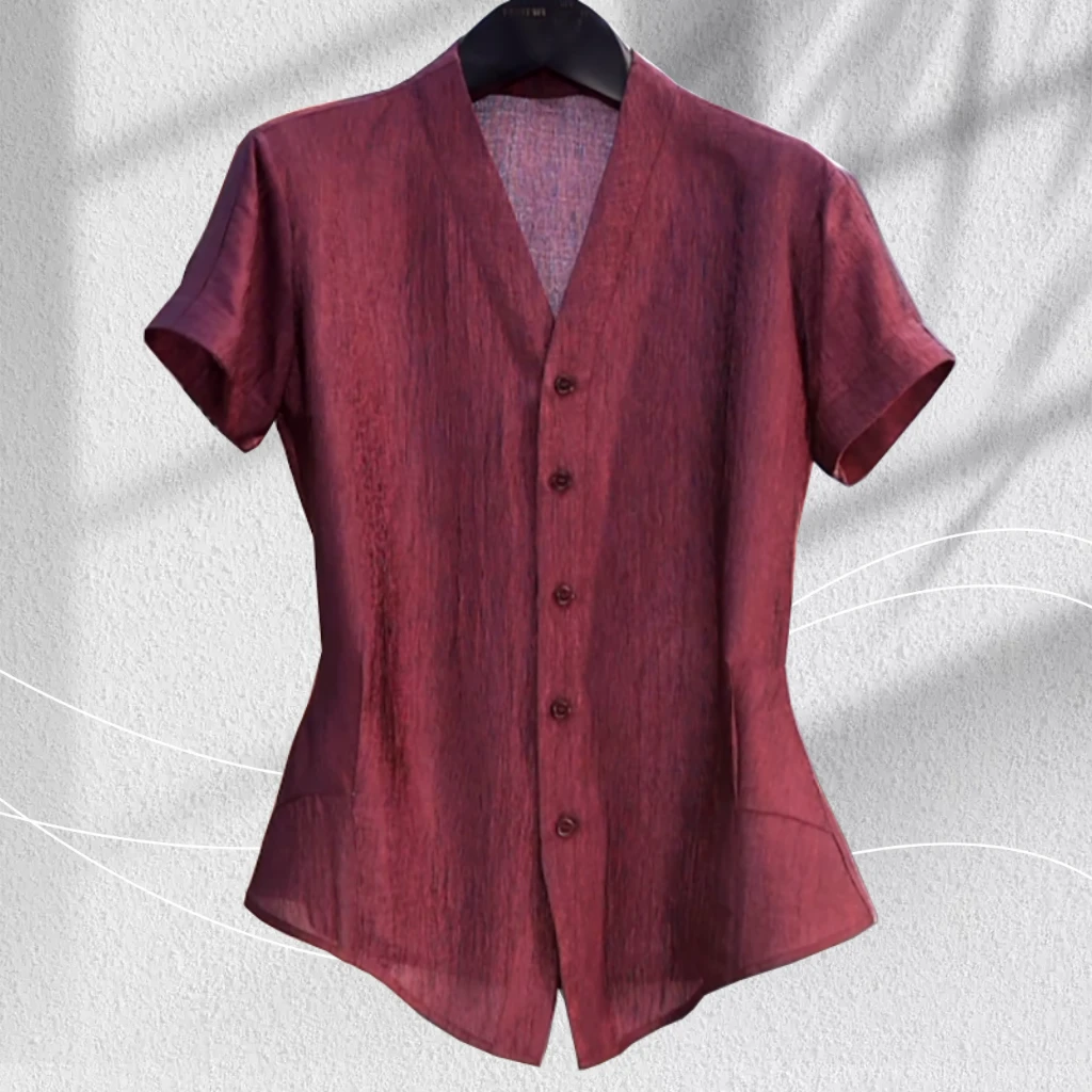 时尚新款珠光锻醋酸混纺V领收腰休闲清凉薄款气质夏季高级感衬衣