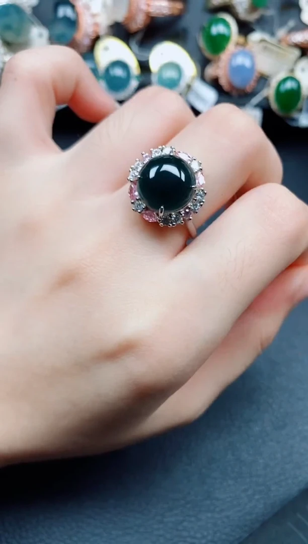 银S925镶嵌戒指翡翠翡翠