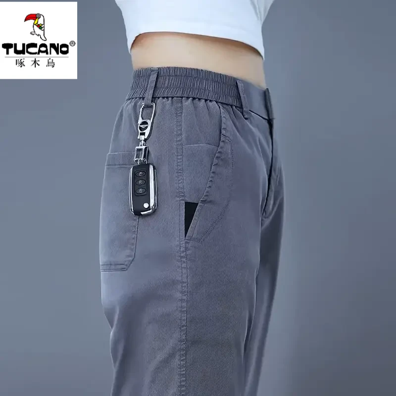 啄木鸟2025春夏季新款休闲裤男百搭舒适长裤直筒宽松中年爸爸男装