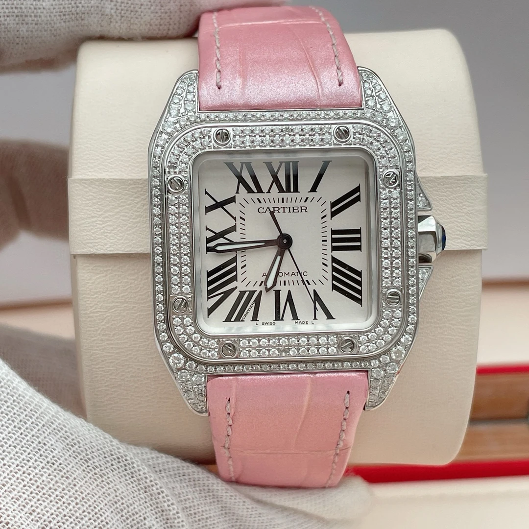99新 Cartier/卡地亚 山度士中号后钻自动机械表径44mm