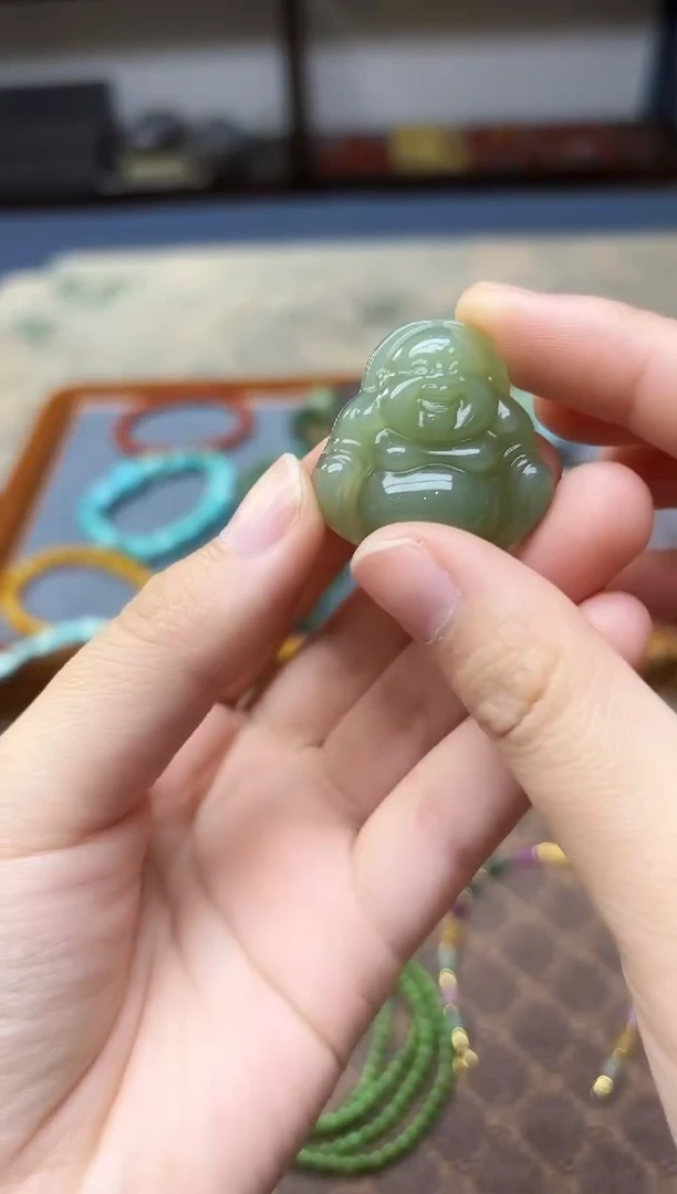颈饰未镶嵌和田玉和田玉佛公吊坠YR编绳