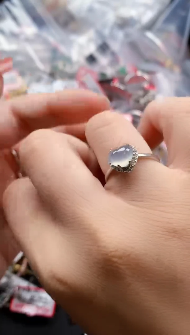 银S925镶嵌戒指翡翠天然A货缅甸翡翠