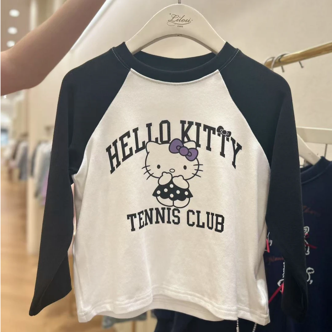 茉莉岛•25秋~KT猫撞色长T恤8931黑色9-2