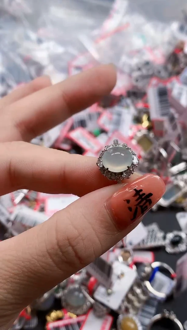 银S925镶嵌戒指翡翠天然A货缅甸翡翠