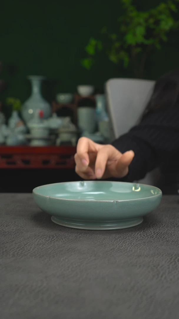扫地僧  青绿釉85号葵口洗  18.2一级品-二