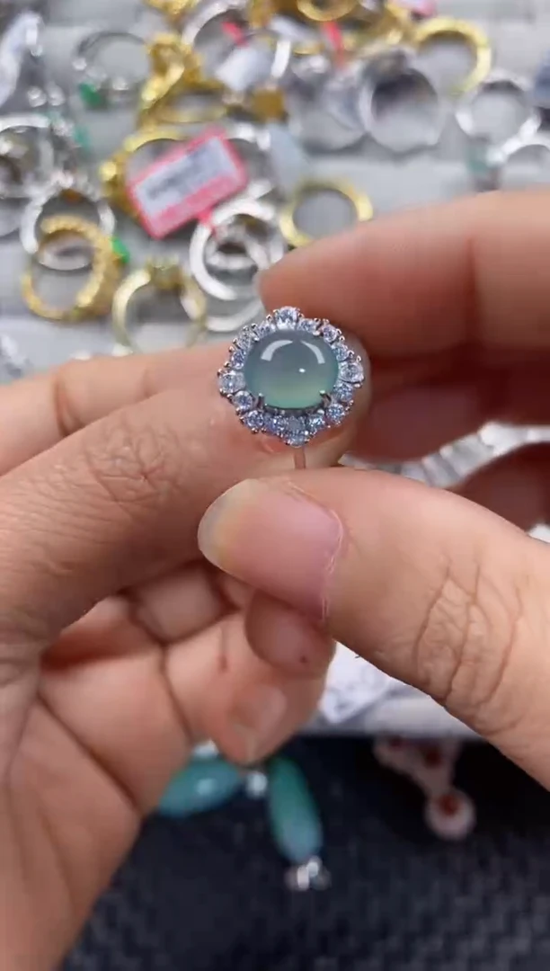 银S925镶嵌戒指翡翠666---7