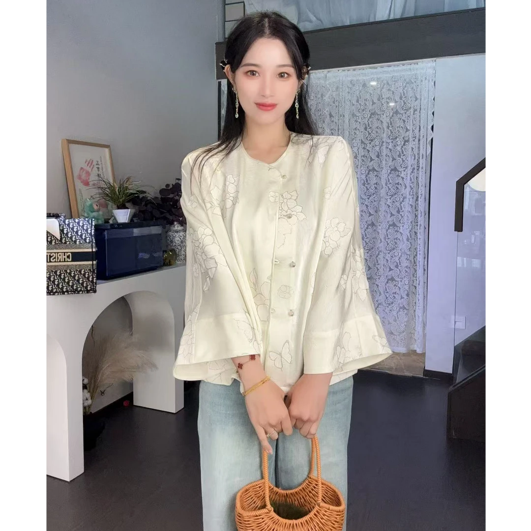 【多多专属】CIXU瓷叙 白月光 印花手抓皱缎新中式上衣2531S06