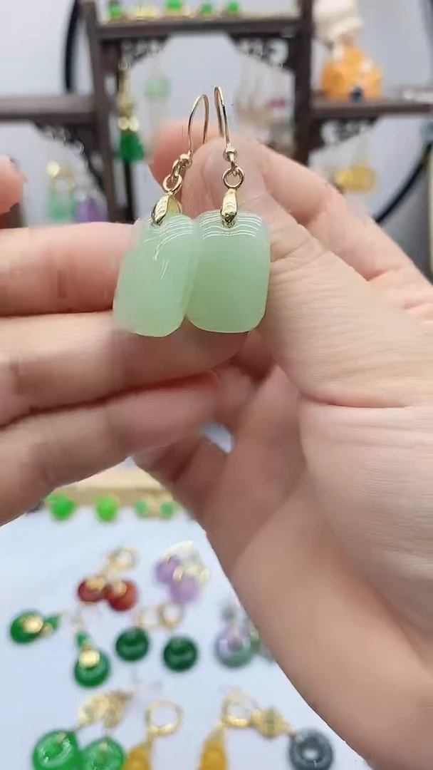 和田玉14K金镶嵌耳饰24