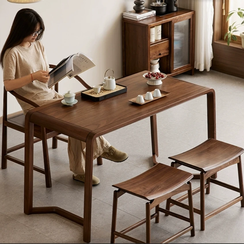 北美黑胡桃木茶桌新中式轻奢原木茶台家用阳台茶桌椅组合