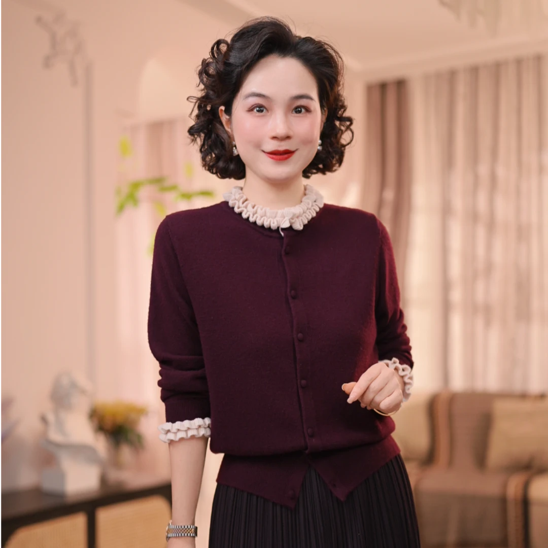 冬日新款长袖木耳领木耳袖针织上衣气质洋气#DQ7199