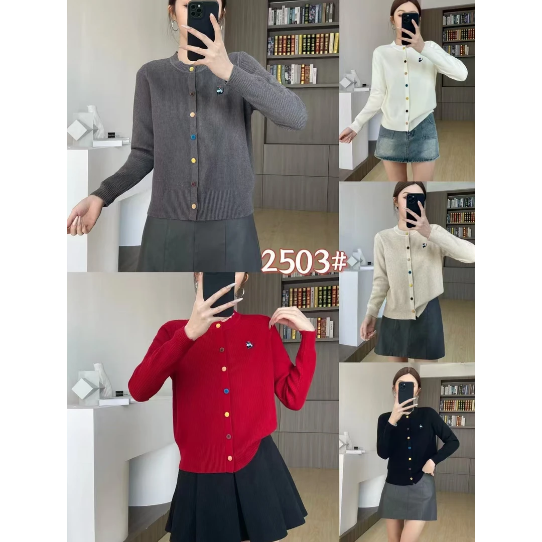 2503款圆领开衫小香风气质长袖网红短款时尚百搭ins针织毛衣