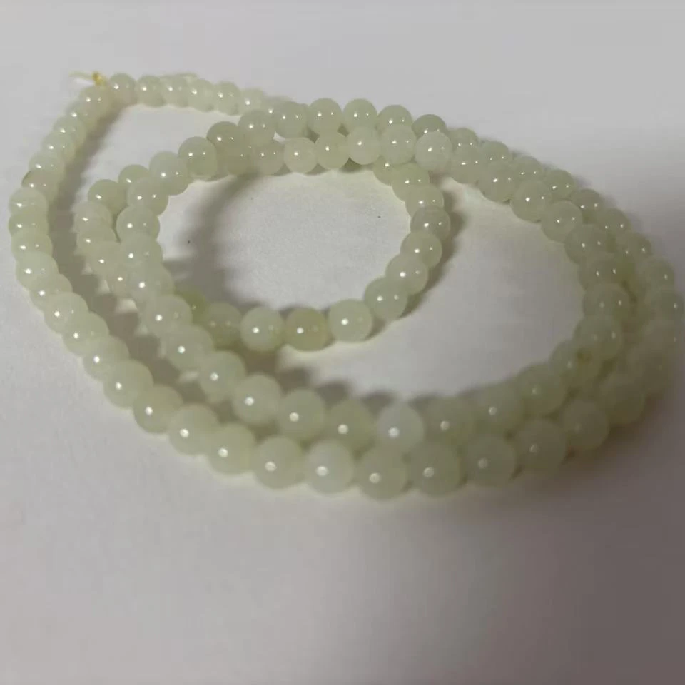 【苏州悠然玉雕艺术工作室】新疆和田白玉珠108粒卡6mm