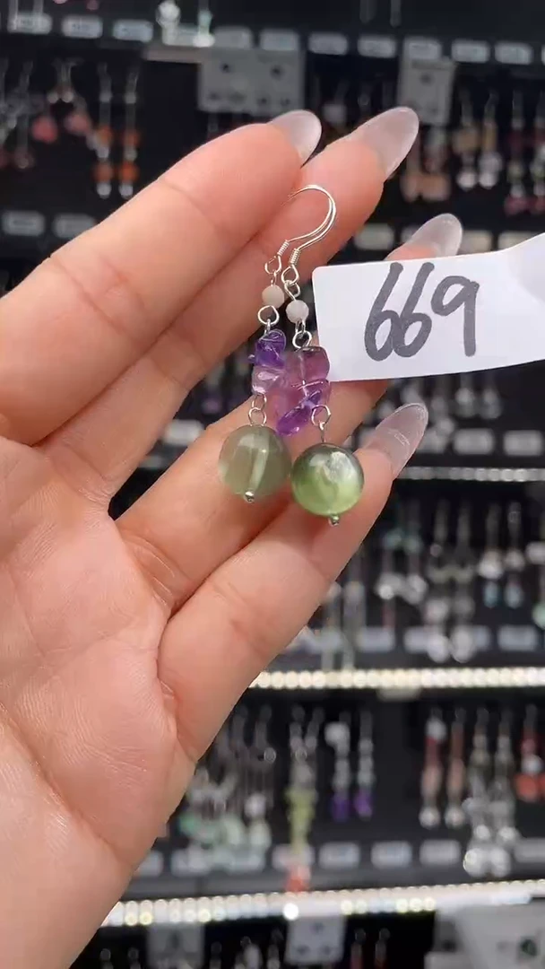 紫晶耳饰银S925镶嵌喜欢拍