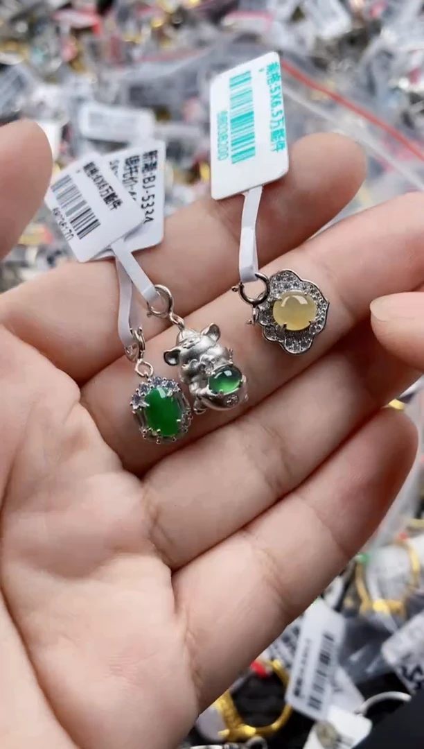 翡翠戒指银S925镶嵌999     6