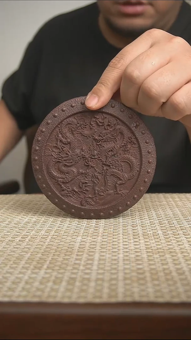 紫砂茶盘宜兴紫砂原矿双龙戏珠茶盘