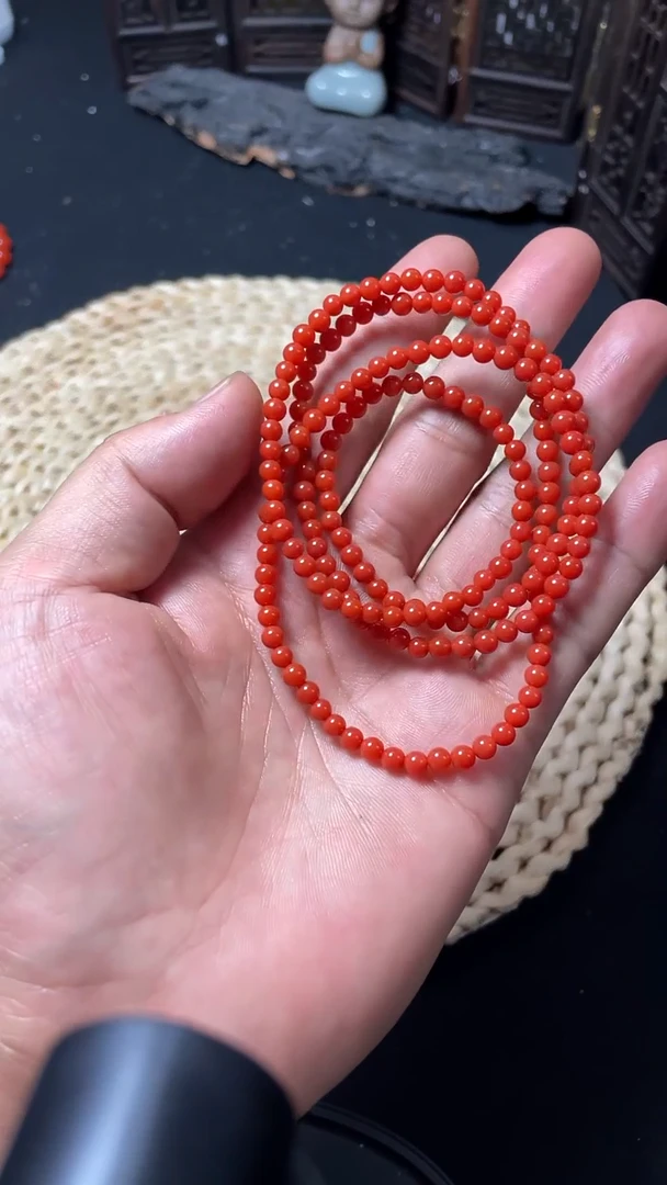 南红玛瑙多圈未镶嵌柿子红多圈4mm