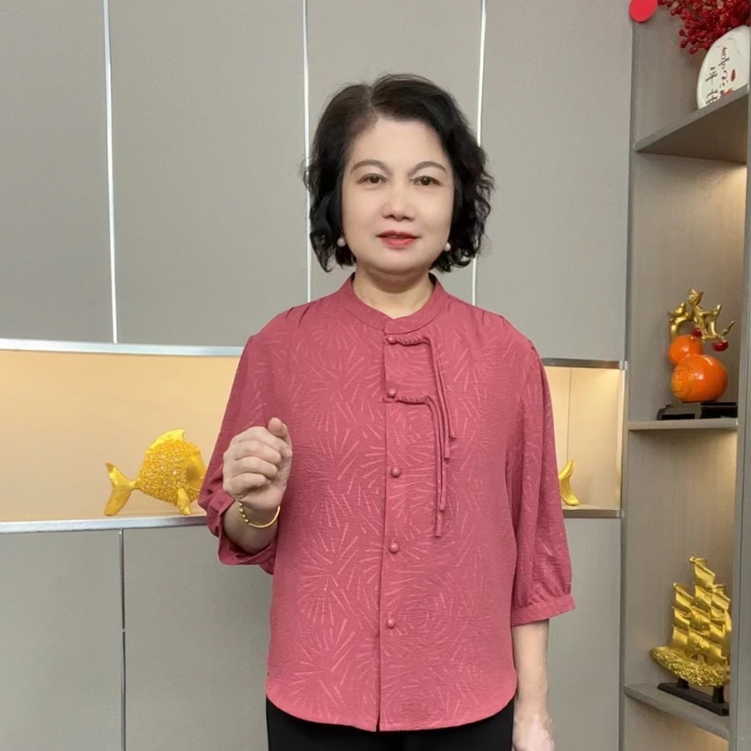 2025新款春夏装新中式高贵上衣七分袖加大码遮肚子洋气小衫妈妈装