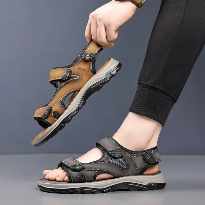 KAISER/凯撒运动风男士真皮沙滩鞋魔术贴夏季外穿软底凉鞋KS5161