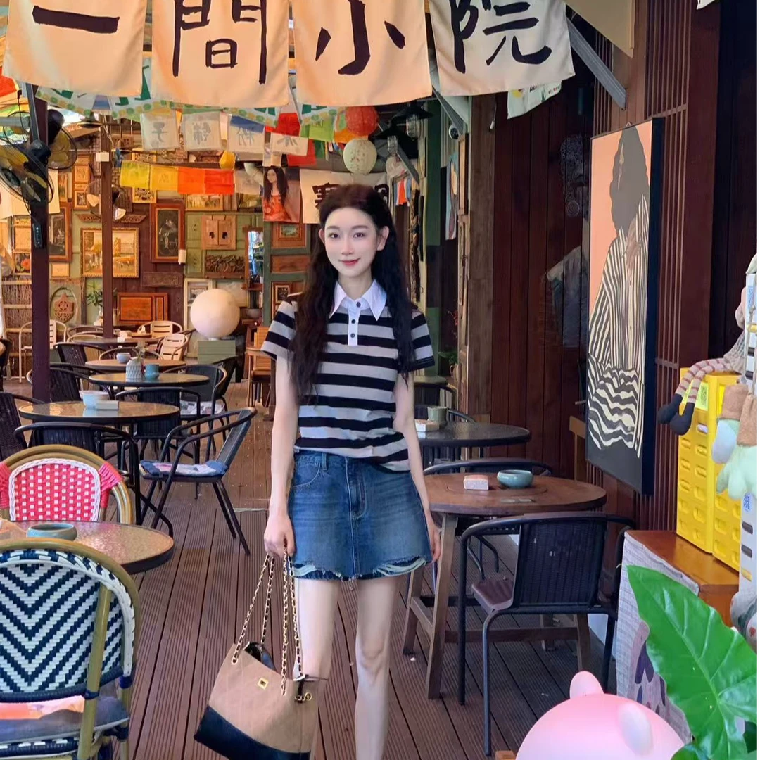 OUDOCKEE 鸥鸥 【棉】丘比特 撞色条纹polo领正肩短袖 T2503G533T