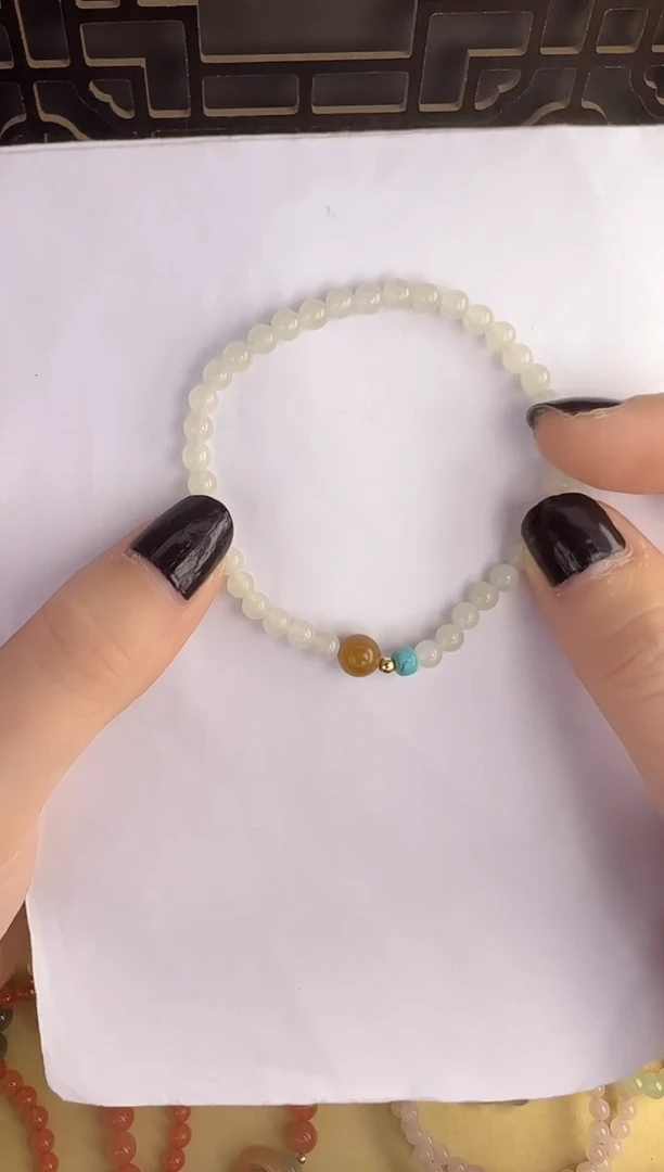 【闪购商品】和田玉手链18K金镶嵌和田玉白玉