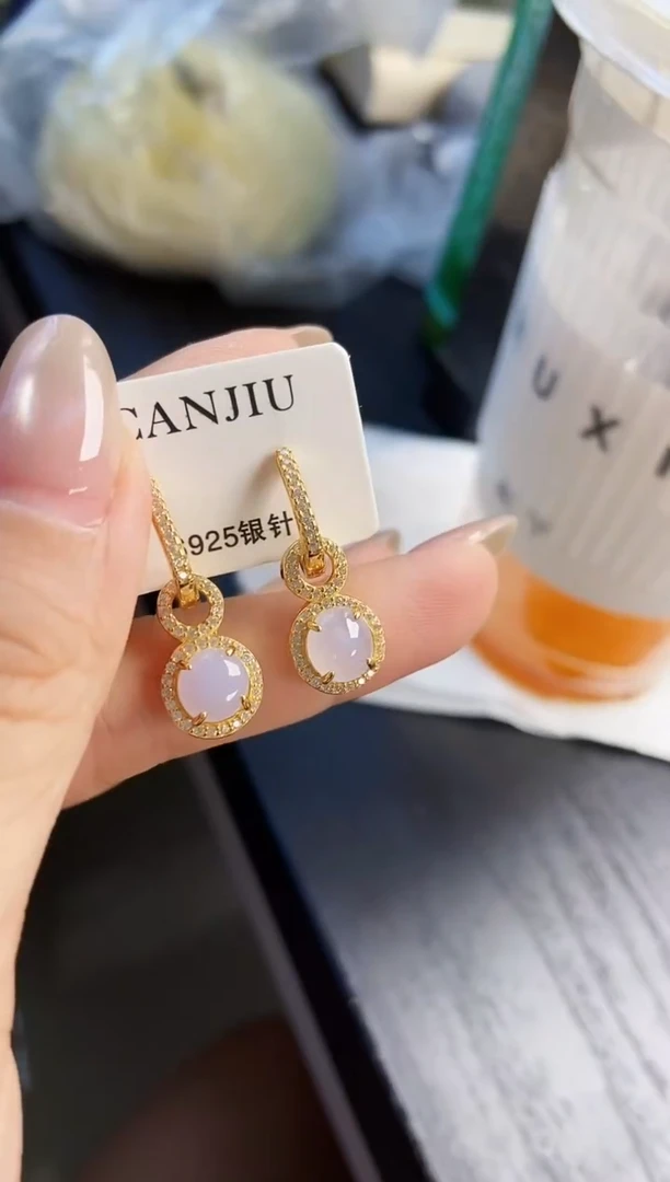 银S925镶嵌翡翠耳饰23