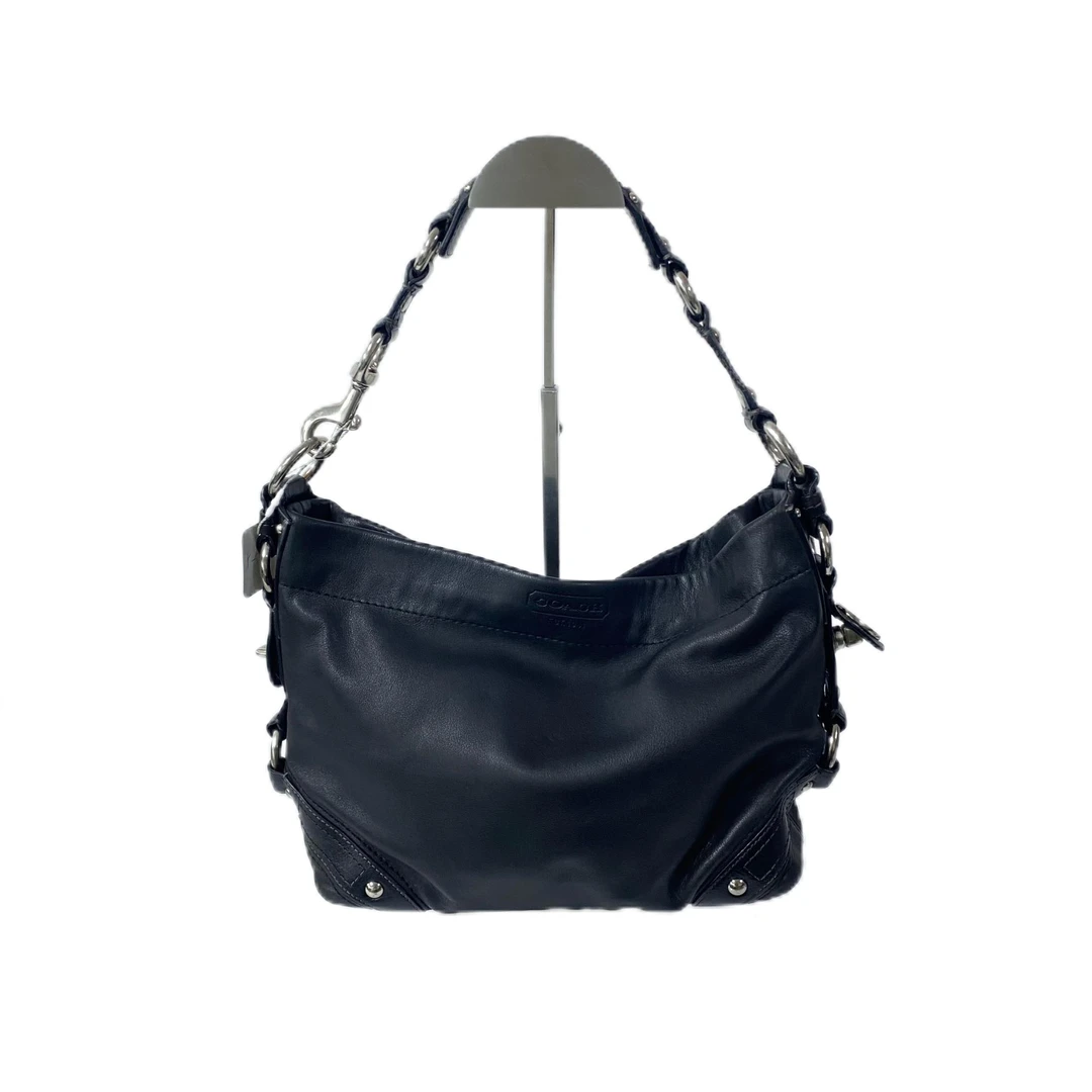 95新 COACH/蔻驰 黑色全皮铆钉手提腋下包 Y-50067-B