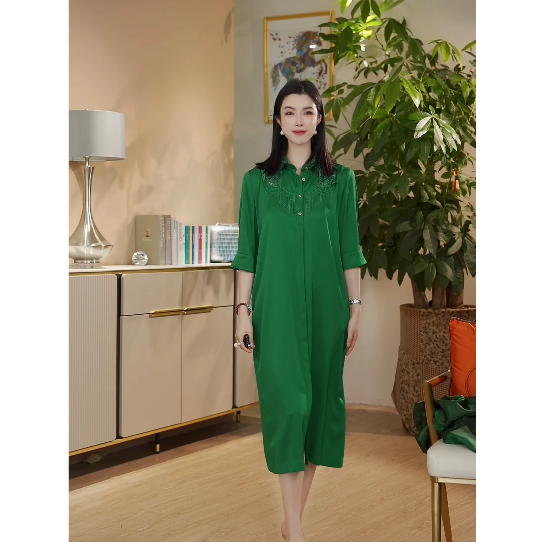 618【七景超级太太】2025年绿色时尚女士气质优雅连衣裙SL25140