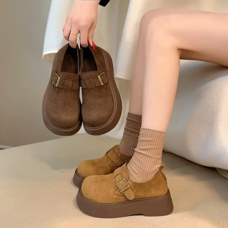 超轻厚底乐福鞋女2024冬季新款百搭加绒保暖雪地靴增高显瘦勃肯鞋
